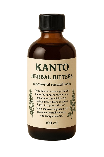 Kanto clinic signature tincture bottle flanked by fresh botanicals